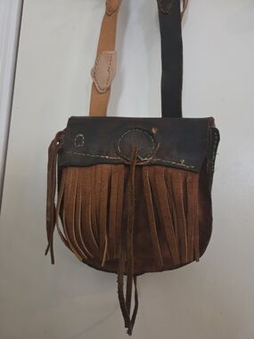 Handmade Brown Leather Fringe Crossbody Bag